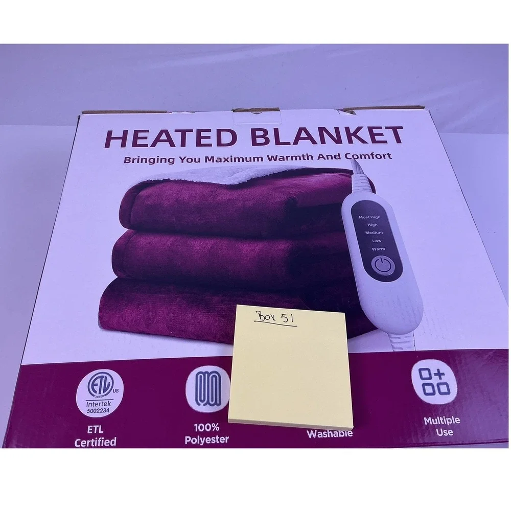 Cozy Comfort Heated Electric 50x60 Blanket Burgundy Polyester Machine Washable
